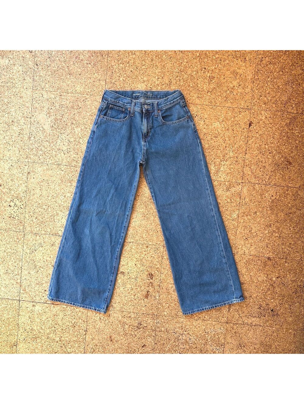 Old Navy Girls 14 High Rise Super Baggy Wide Leg Med Wash Jeans Adjustable Waist